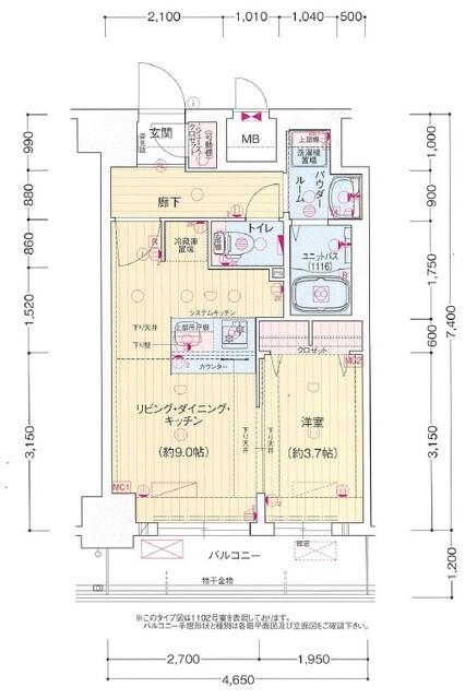 プレリス花の木オルディア(1LDK/13階)の間取り写真