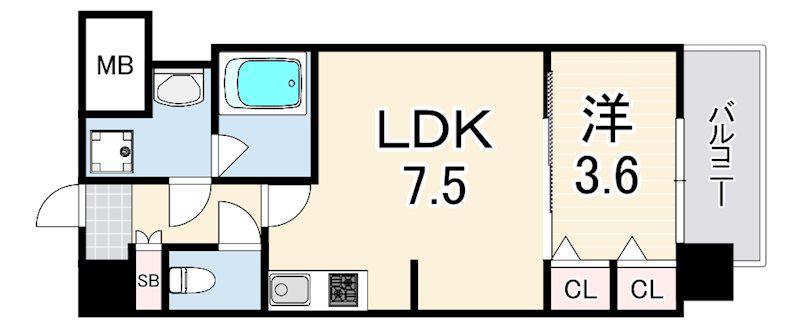 スプランディッド王子公園(1LDK/2階)の間取り写真