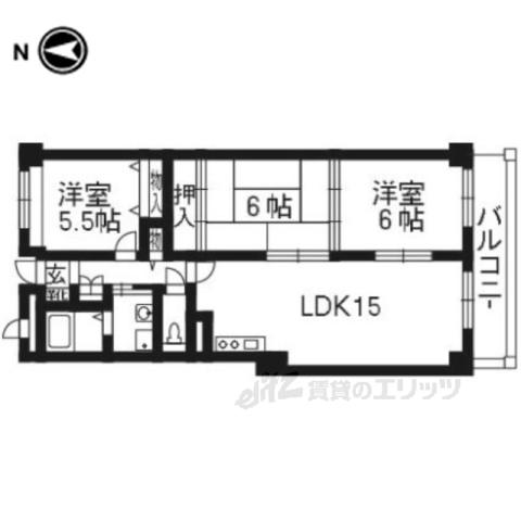 パレスコート二条(3LDK/2階)の間取り写真
