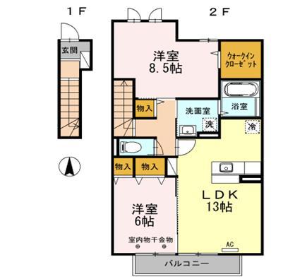 京王線 南平駅 徒歩20分 2階建 築13年(2LDK/2階)の間取り写真