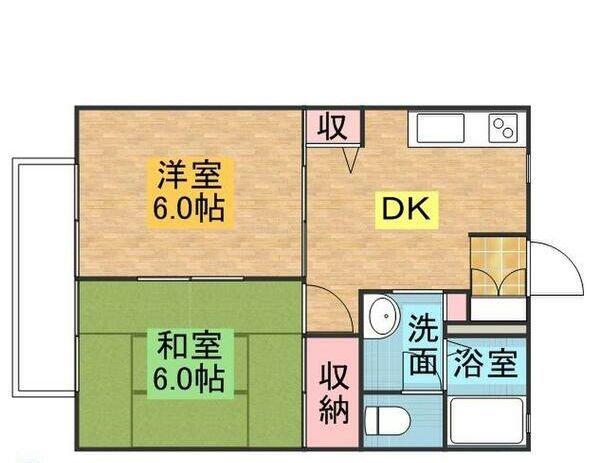 リバティー桜野B(2DK/1階)の間取り写真