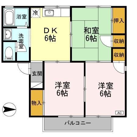 セジュールKEI AB棟 A(3DK/1階)の間取り写真