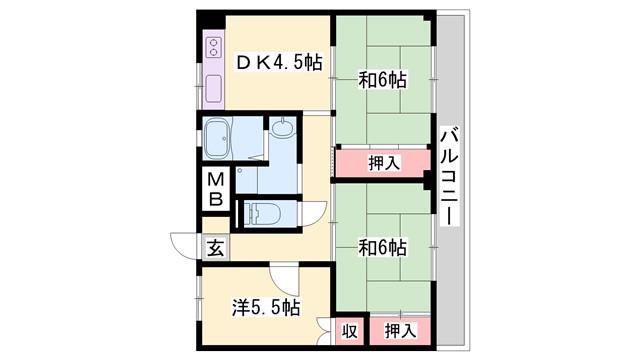ビレッジハウス奥北野(3DK/3階)の間取り写真