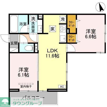 TORISIA新河岸(2LDK/1階)の間取り写真