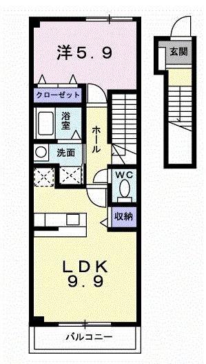 来夢1番館A(1LDK/2階)の間取り写真