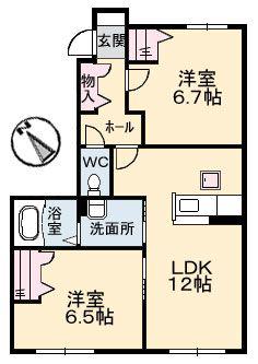 フラットスクエア庚午北(2LDK/1階)の間取り写真