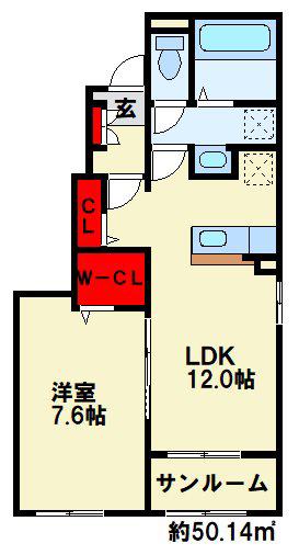 グランドエスポワール行橋 I(1LDK/1階)の間取り写真