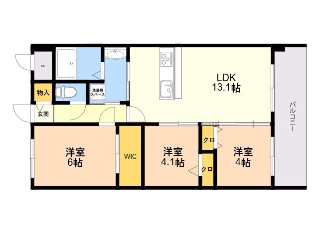 トラストビル姪浜南(3LDK/3階)の間取り写真