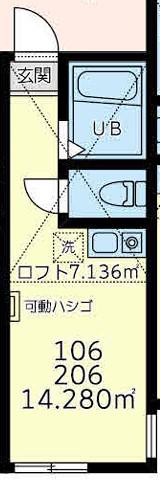 ユナイト南太田ラ・ヴィレンヌ(ワンルーム/2階)の間取り写真