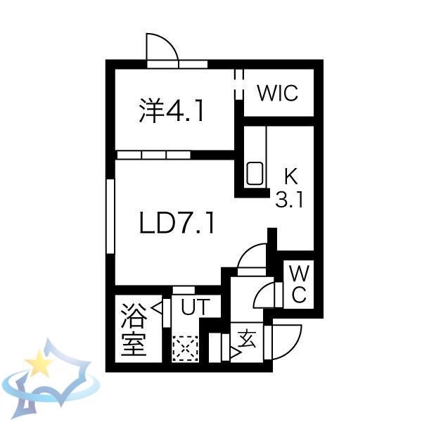 PORTE-BONHEUR NISHISEN6JO(1LDK/4階)の間取り写真