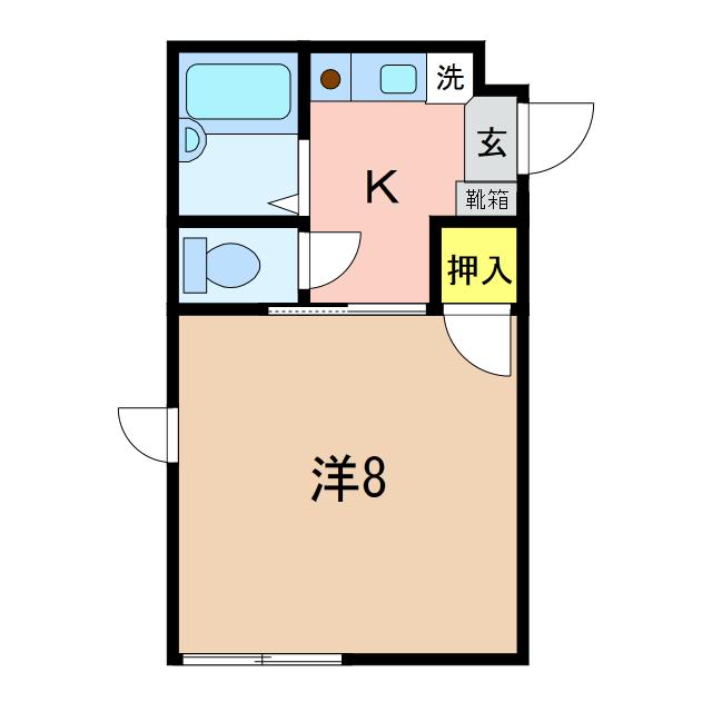 コスモス砂山B(1K/1階)の間取り写真