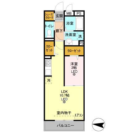 クイーン・ヒルズ(1LDK/3階)の間取り写真