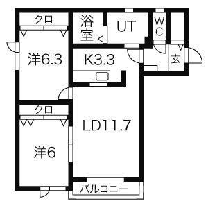 アプリコート(2LDK/3階)の間取り写真
