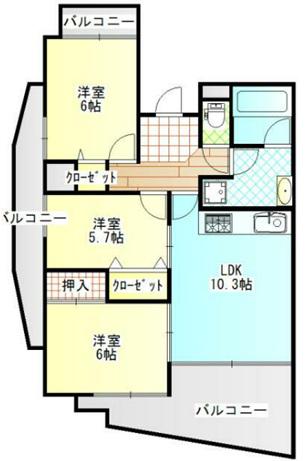 中央ハイツ海老塚(3LDK/6階)の間取り写真
