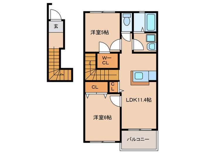 エスポワール(2LDK/2階)の間取り写真