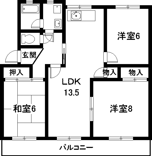 スカイプラザ二城(3LDK/3階)の間取り写真