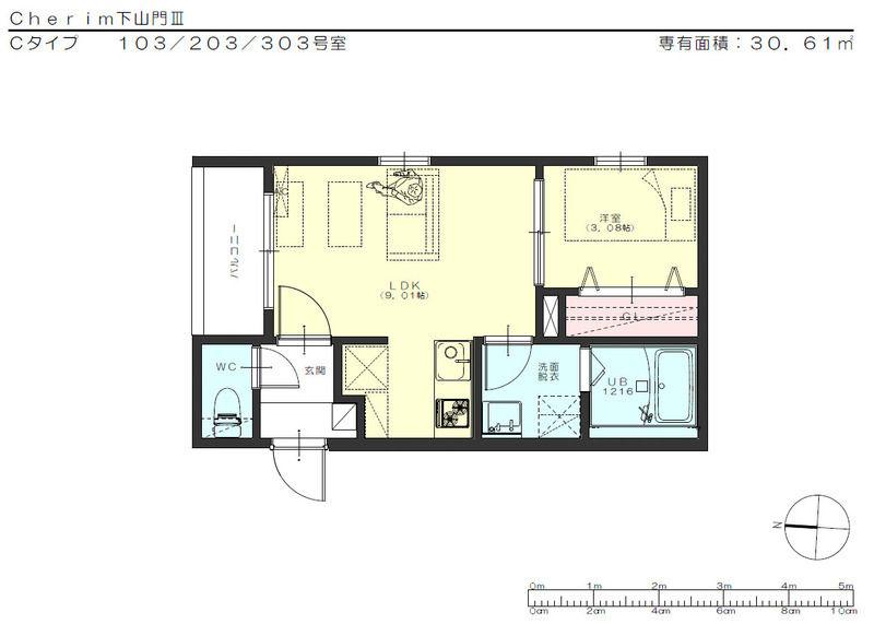 グランシャルム姪浜西(1LDK/3階)の間取り写真