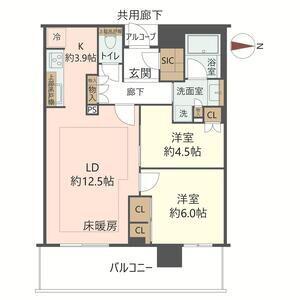 ジオタワー宝塚グランレジスTHE サウス(2LDK/14階)の間取り写真