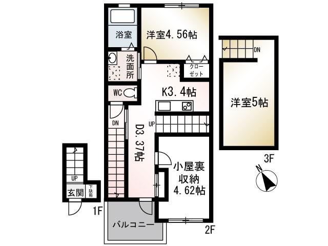 EUFONIA TRES (1LDK/2階)の間取り写真