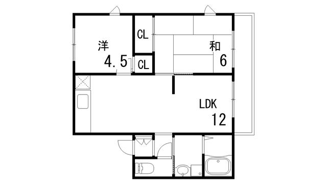 レトア大石Ⅰ(2LDK/1階)の間取り写真