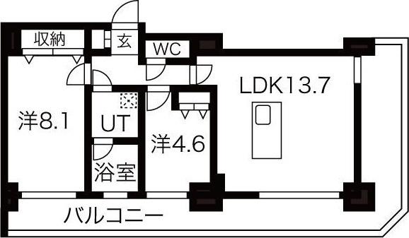 グランドタワー札幌(2LDK/21階)の間取り写真