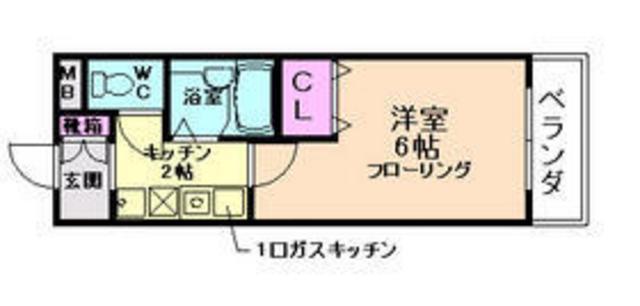 サウスフラット(1K/3階)の間取り写真
