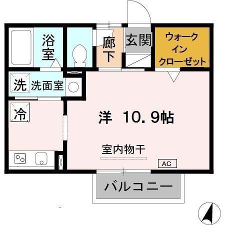 ヴィアーレ(ワンルーム/2階)の間取り写真