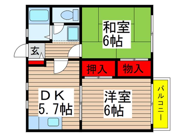 ハイム遠山(2DK/2階)の間取り写真
