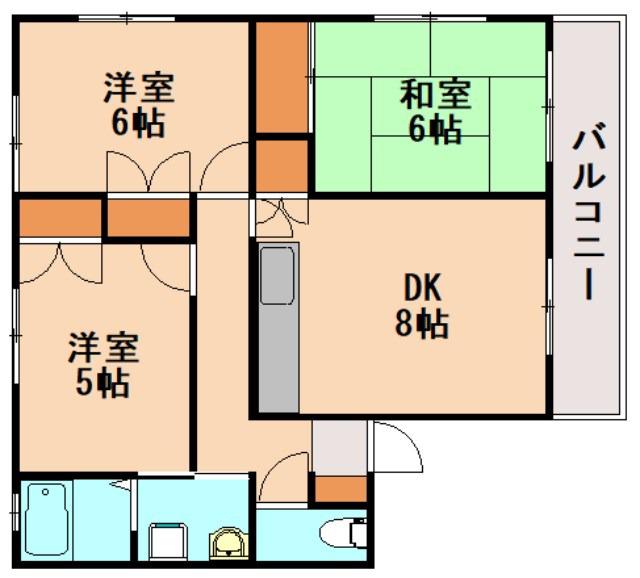 レスポワールII(3DK/1階)の間取り写真