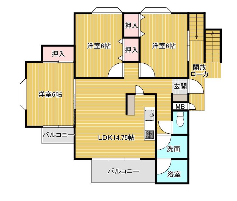UBE SKY HILLS(3LDK/2階)の間取り写真