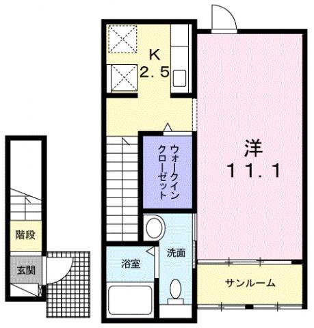 クレッセント(1K/2階)の間取り写真