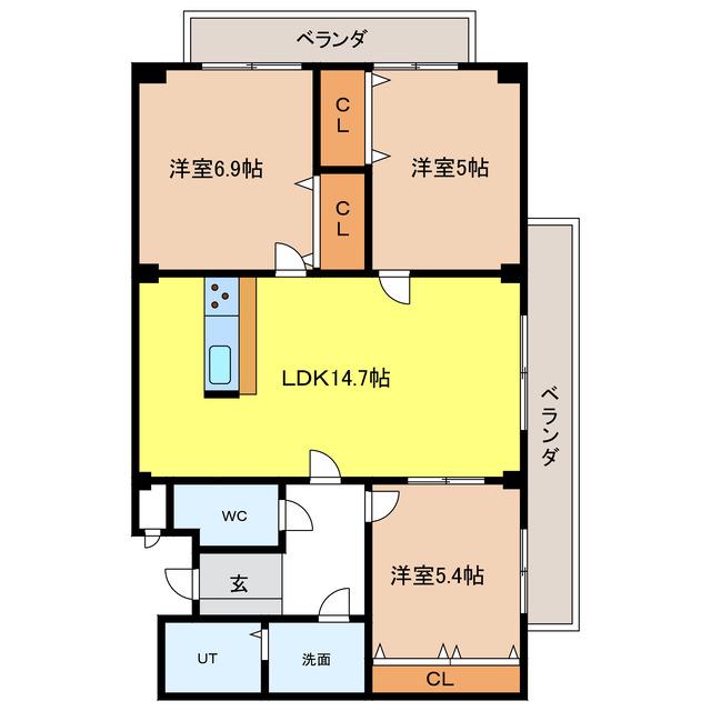 ロイヤル芝原南館(3LDK/3階)の間取り写真