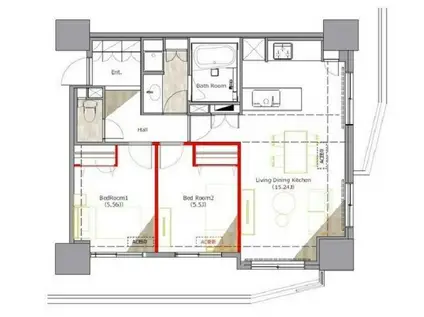 LASANTE五反田(2LDK/6階)の間取り写真