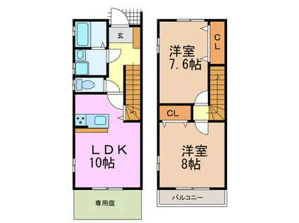 レインボー滝の水(2LDK/1階)の間取り写真