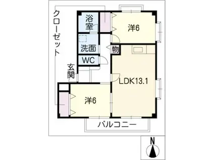 ボヌール B(2LDK/2階)の間取り写真
