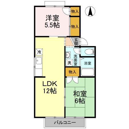 ルミエール22C棟(2LDK/2階)の間取り写真