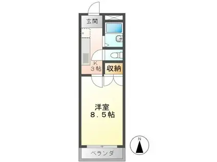 エントピア岐阜II(1K/3階)の間取り写真