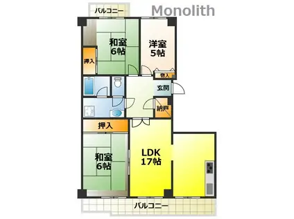 光明池駅前5号棟(3LDK/3階)の間取り写真
