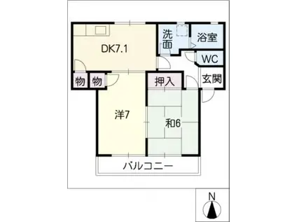 シルクヴェールフジ B(2DK/2階)の間取り写真