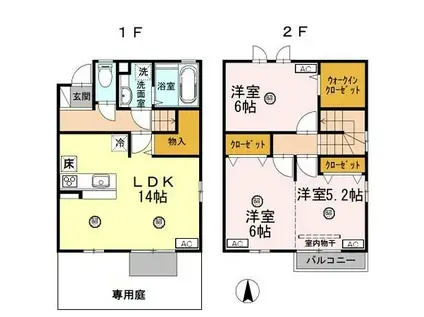 コロナーレ水越(3LDK/1階)の間取り写真