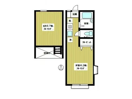 パールハイム壱番館(ワンルーム/1階)の間取り写真