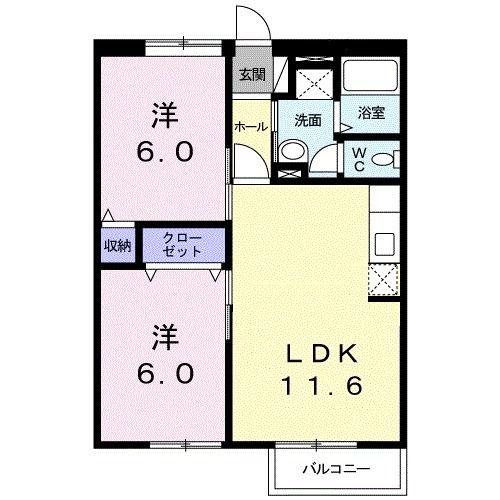 ハイムゆりの樹1(2LDK/2階)の間取り写真
