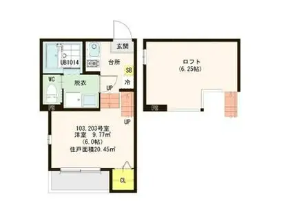 ハーモニーテラス中田(1K/1階)の間取り写真