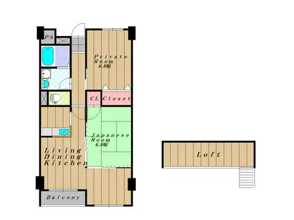 アデューウエダ(2LDK/4階)の間取り写真