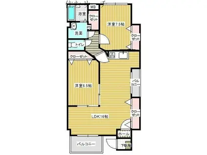 サンライズ櫻A棟JPMC(2LDK/1階)の間取り写真