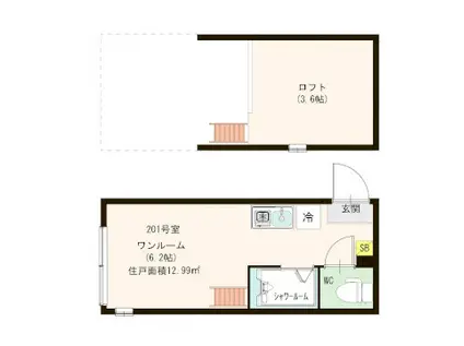 ハーモニーテラス豊島II(ワンルーム/1階)の間取り写真