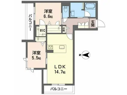 シャーメゾン フェリーチェ 一部子育てグリーン(2LDK/4階)の間取り写真