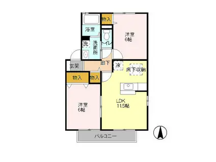 ヴェルクレール1・2番館(2LDK/1階)の間取り写真