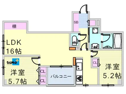 プレステージ明石駅前シーサイドパレス(2LDK/2階)の間取り写真