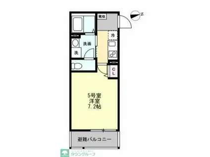 ベイルームヒルズ三ツ境(1K/1階)の間取り写真